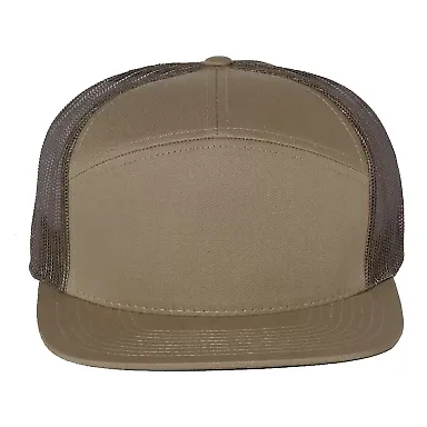 Richardson Hats 168 Hi-Pro 7- Panel Trucker Cap in Pale khaki/ loden green front view