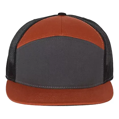 Richardson Hats 168 Hi-Pro 7- Panel Trucker Cap Charcoal/ Burnt Orange/ Black front view