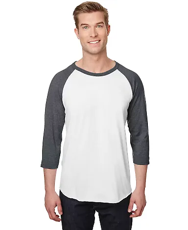 Jerzees 560RR Premium Blend Ringspun Three-Quarter in White/ charcoal heather front view