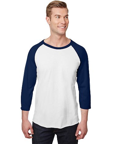 Jerzees 560RR Premium Blend Ringspun Three-Quarter in White/ j. navy front view