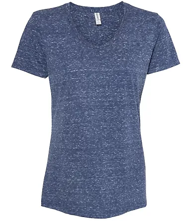 Jerzees 88WVR Women's Snow Heather Jersey V-Neck Navy front view