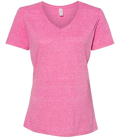 Jerzees 88WVR Women's Snow Heather Jersey V-Neck Pink front view