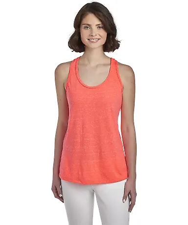 Jerzees 88WTKR Women's Snow Heather Jersey Racerba in Bright coral front view