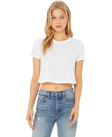 Bella + Canvas 8882 Women’s Flowy Cropped Short  WHITE front view