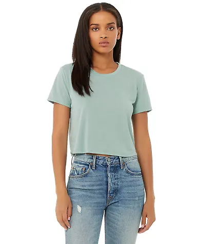 Bella + Canvas 8882 Women’s Flowy Cropped Short DUSTY BLUE front view