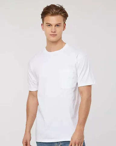 Tultex 0293TC - Unisex Heavyweight Pocket Tee White front view