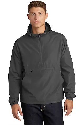 Sport Tek JST66 Sport-Tek Packable Anorak in Graphite grey front view