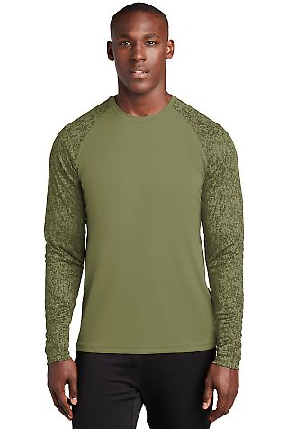 Sport Tek ST460LS Sport-Tek    Long Sleeve Digi Ca in Olive drab grn front view