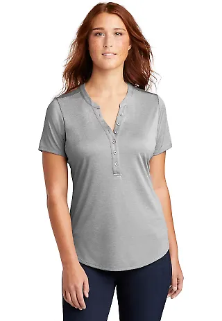 Sport Tek LST468 Sport-Tek Ladies Endeavor Henley  Lt Grey Hthr front view