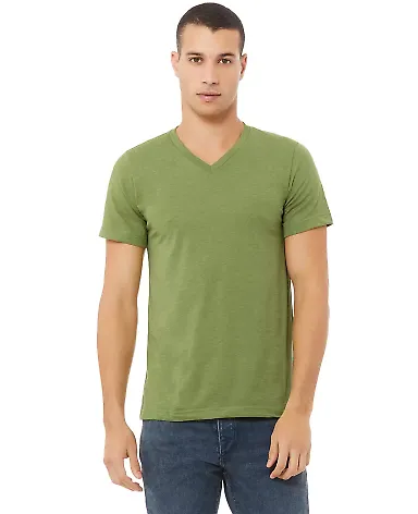 BELLA+CANVAS 3005CVC Cotton V-Neck T-shirt in Heather green front view