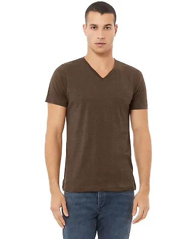 BELLA+CANVAS 3005CVC Cotton V-Neck T-shirt in Heather brown front view