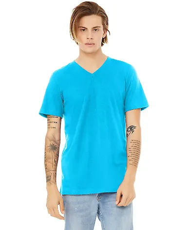 BELLA+CANVAS 3005CVC Cotton V-Neck T-shirt in Neon blue front view