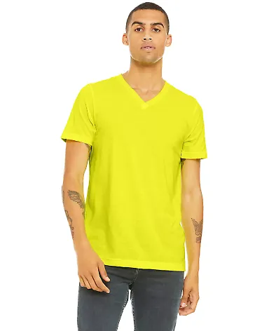 BELLA+CANVAS 3005CVC Cotton V-Neck T-shirt in Neon yellow front view