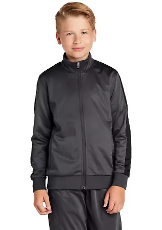 Sport Tek YST94 Sport-Tek Youth Tricot Track Ja Graph Grey/Blk front view