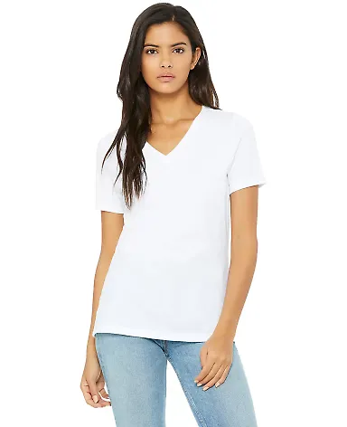 BELLA 6405 Ladies Relaxed V-Neck T-shirt in White front view