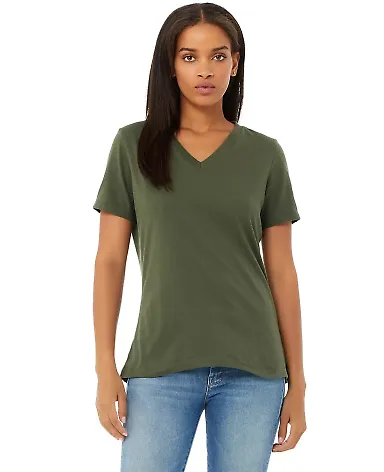 BELLA 6405 Ladies Relaxed V-Neck T-shirt in Military green front view