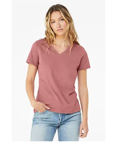 BELLA 6405 Ladies Relaxed V-Neck T-shirt in Mauve front view