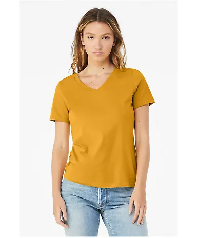 BELLA 6405 Ladies Relaxed V-Neck T-shirt in Mustard front view