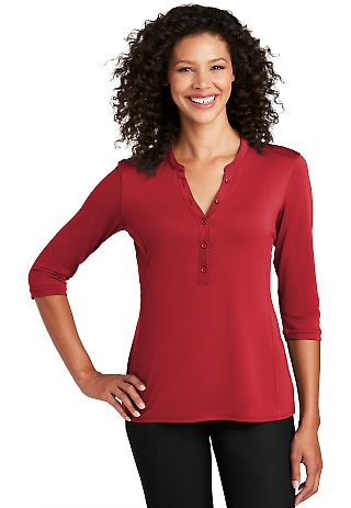 Port Authority LK750 Henley in Rich red front view