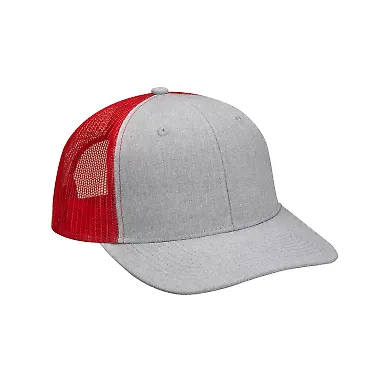 Heather Woven/Soft Mesh Trucker Cap SLATE/ RED front view