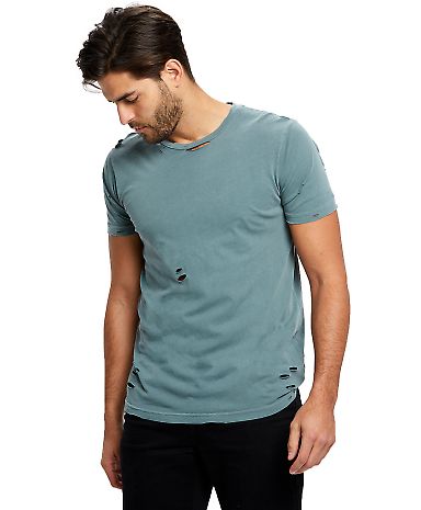 Unisex Pigment-Dyed Destroyed T-Shirt in Pgmnt hedge gren front view