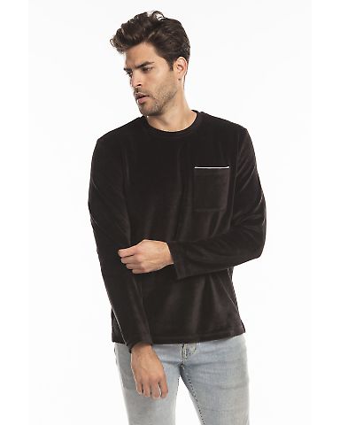 Unisex Velour Long Sleeve Pocket T-Shirt in Black front view