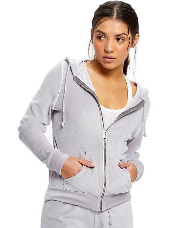 US Blanks / US565 Women's Plush Velour Zip Hoody in Silver front view