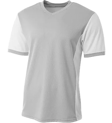 A4 Apparel NB3017 Youth Premier Soccer Jersey SILVER/ WHITE front view