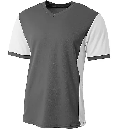 A4 Apparel NB3017 Youth Premier Soccer Jersey GRAPHITE/ WHITE front view