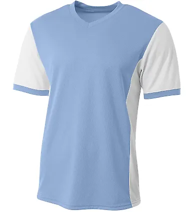 A4 Apparel NB3017 Youth Premier Soccer Jersey LIGHT BLUE/ WHT front view