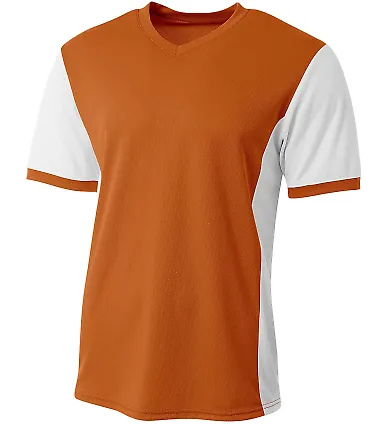 A4 Apparel NB3017 Youth Premier Soccer Jersey ORANGE/ WHITE front view