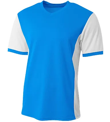A4 Apparel NB3017 Youth Premier Soccer Jersey ELECTRC BLU/ WHT front view
