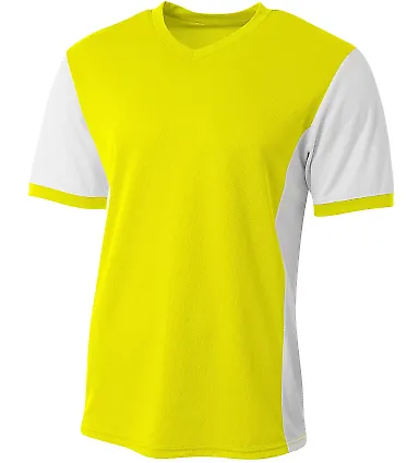 A4 Apparel NB3017 Youth Premier Soccer Jersey SFTY YELLOW/ WHT front view