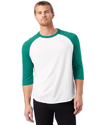 Alternative Apparel 5127 Vintage Jersey Baseball T WHITE/ GREEN front view