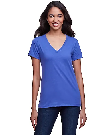 Next Level Apparel 4240 Women's Eco Performance V in Heather sapphire front view