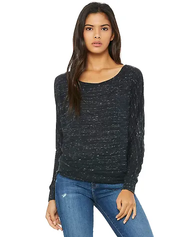 BELLA 8850 Womens Long Sleeve Dolman Shirt in Black marble front view