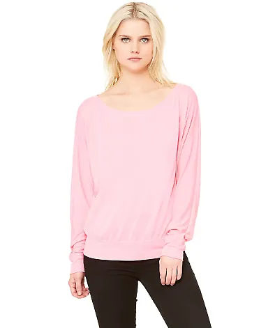 BELLA 8850 Womens Long Sleeve Dolman Shirt in Neon pink front view