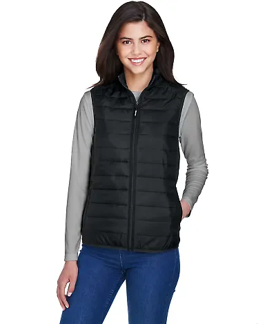 Core 365 CE702W Ladies' Prevail Packable Puffer Ve in Black front view
