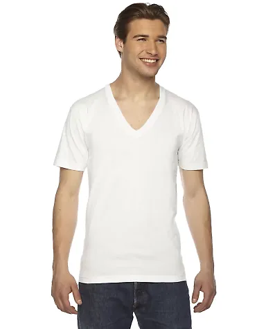 American Apparel 2456 Unisex Fine Jersey V-Neck Te WHITE front view