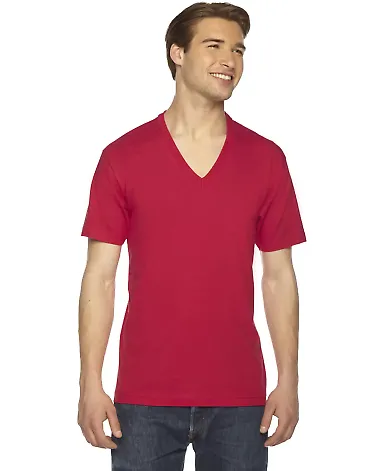 American Apparel 2456 Unisex Fine Jersey V-Neck Te RED front view