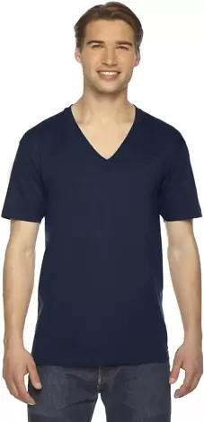 American Apparel 2456 Unisex Fine Jersey V-Neck Te NAVY front view