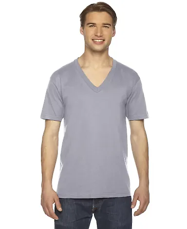 American Apparel 2456 Unisex Fine Jersey V-Neck Te SLATE front view