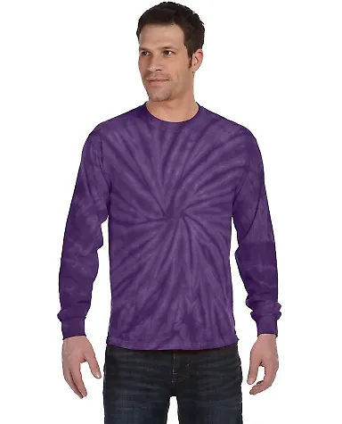 Tie-Dye CD2000 Adult 5.4 oz. 100% Cotton Long-Slee in Spider purple front view