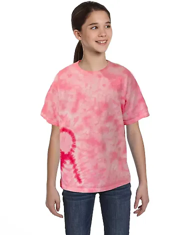 Tie-Dye CD1150Y Youth Pink Ribbon T-Shirt in Pink ribbon front view