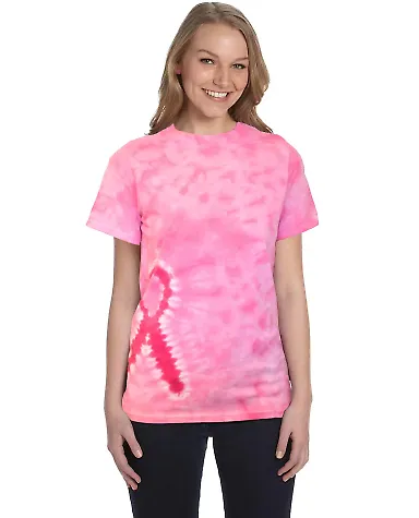 Tie-Dye CD1150 Ladie's Pink Ribbon T-Shirt in Pink ribbon front view