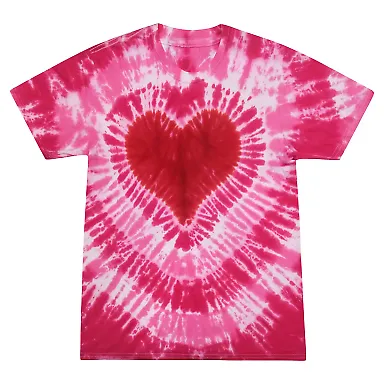Tie-Dye CD1150 Ladie's Pink Ribbon T-Shirt in Pink heart front view