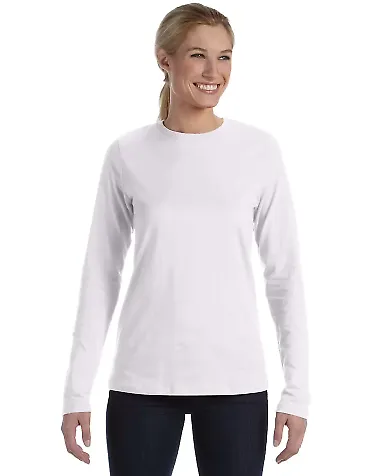 BELLA 6450 Womens Long Sleeve Missy T-Shirt WHITE front view