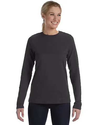 BELLA 6450 Womens Long Sleeve Missy T-Shirt DARK GRY HEATHER front view