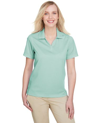 UltraClub UC102W Ladies' Cavalry Twill Performance in White/ jade front view