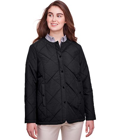 UltraClub UC708W Ladies' Dawson Quilted Hacking Ja in Black front view